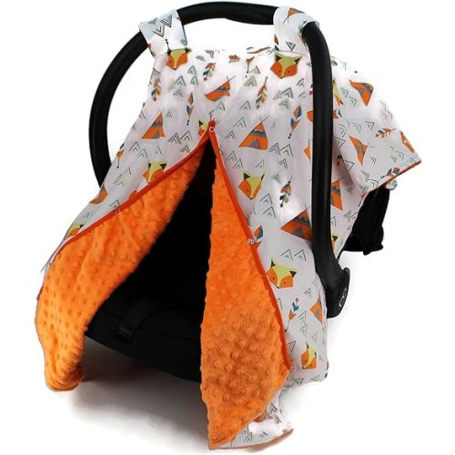 Dear Baby Gear Car Seat Canopy, Fox And Teepees, Orange Minky