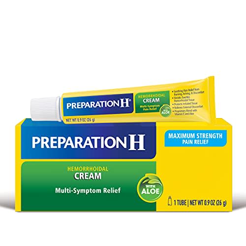 Preparation H Hemorrhoid Symptom Treatment Cream, 0.9 oz Tube | Maximum Strength Multi-Symptom Pain Relief, Soothes Painful Burning, Reduces Hemorrhoidal Swelling, Relieves Skin Irritation