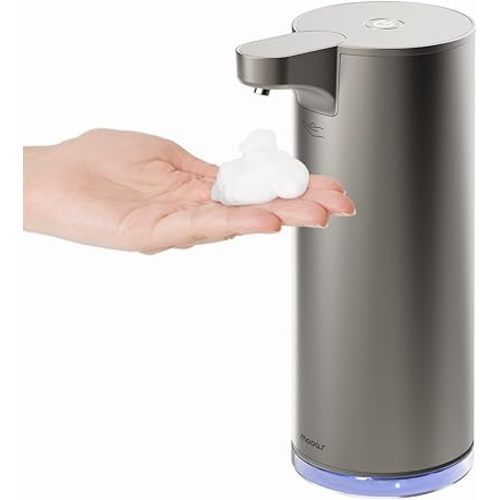 mooas Automatic Foaming Soap Dispenser - Stainless Steel, Touchless, Rechargeable, Hands Free, 9.4oz (Silver)