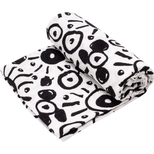 XL Eyes Print Muslin Multi-Purpose Square Blanket, Black And White - Etta Loves Swaddles | Maisonette