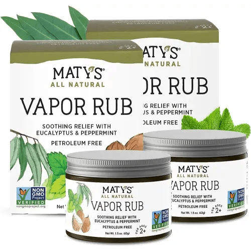 Matys Vapor Rub for Adults & Kids 2 Years Old +, Non-GMO Chest Rub to Clear Stuffy Noses, Relieve Cough & Congestion, Petroleum Free, Gluten Free with Eucalyptus & Peppermint, 2 Pack, 1.5 oz Each jar