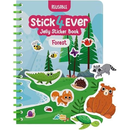 Stick4Ever Jelly Sticker Book® - for Kids - Waterproof, Easy to Clean Reusable Sticker Book for Toddlers- Reusable Road Trip Activities for Kids - Stocking Stuffers for Toddlers (Forest)