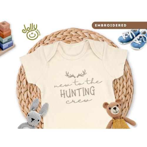 Embroidered New to the Hunting Crew ONESIES® Brand Bodysuit, Baby Announcement Bodysuit, Dad's New Buddy, Hunting Baby ONESIE® Bodysuit