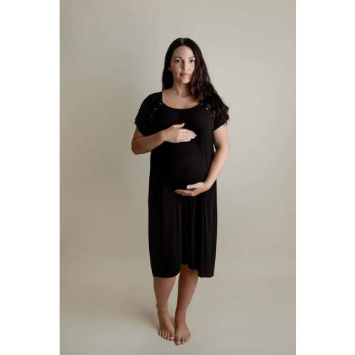 Black Ribbed Labor & Delivery Gown | Epidural & Nursing