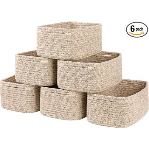 OIASKET 6 Pack Storage Baskets for Shelves, Small Baskets for Shelves, Cute Decorative Storage Bins, Organizer Basket for Gifts Empty, 11.8''Lx7.8''Wx4.7''H-Brown