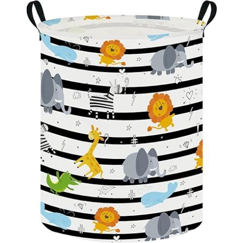 Baby Laundry Hamper & Kids Basket - Cute Waterproof Storage Bin, Kid-Friendly Clothes Organizer, Toys Box, and Playful Room Decor (Animal Jungle)