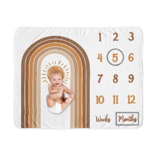 Sweet Jojo Designs Boy or Girl Gender Neutral Unisex Milestone Swaddle Baby Blanket Boho Sun Orange and Taupe