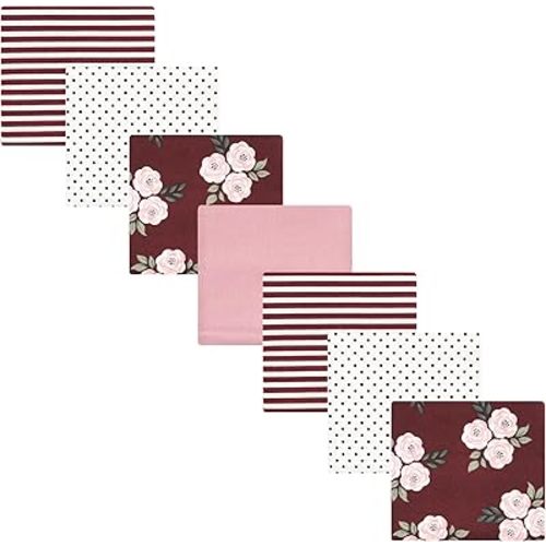 Hudson Baby Unisex Baby Cotton Flannel Receiving Blankets Bundle, Burgundy Floral, One Size