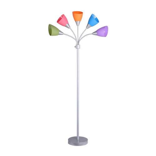 Mainstays 5 Light Floor Lamp, Multi-Color Shades, Metal Silver Finish, Modern, Young Adult Use