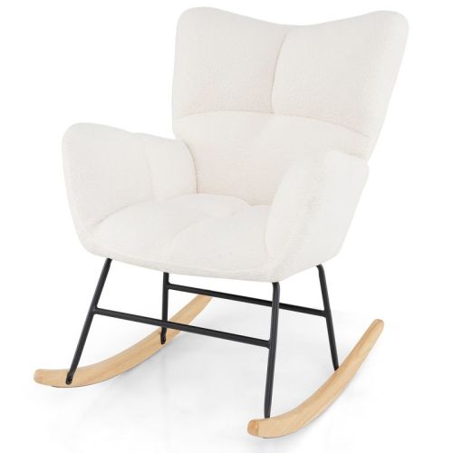 Costway Nursery Rocking Chair w/Comfy Backrest & Armrest Solid Wood Base for Living Room