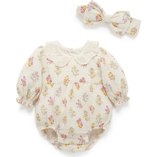 Crinkle Cotton Bodysuit & Headband, 3-6M