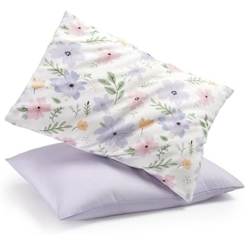 TILLYOU Toddler Pillowcases 13 x 18 Travel Pillow Case 2 Pack, Kids Pillowcases Machine Washable with Envelope Closure, Brilliant Little Flowers