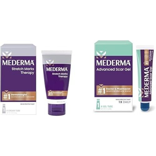 Mederma Stretch Marks Therapy, Helps Prevent and Treat Stretch Marks & Advanced Scar Gel, Treats Old and New Scars, Reduces the Appearance of Scars from Acne, Stitches, Burns and More, 0.70oz (20g)