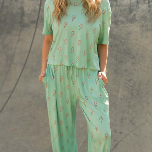 Women's T-Shirt and Pants Set in Teal Lightning