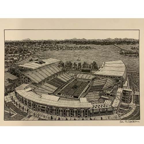 PRINT Drawing of Husky Stadium Washington Huskies UW Football Seattle
