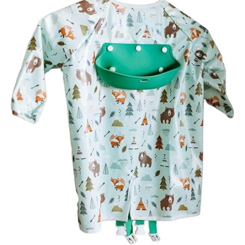 Mess Proof Baby Bibs, Long Sleeve Toddler Feeding Bib and Silicone Catcher, Chair Attaching, Waterproof, 6-36 Months