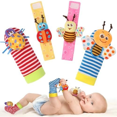 Baby Rattles Toys for 0-12 Month, Infant Girl Boy Toys for Babies 3-6 Months, Newborn Hand & Foot Toys for 0 to 9 Months, Baby Shower Gifts Set with Wrist Rattle Socks (Light Blue)