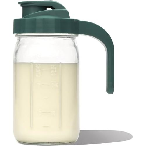 Willow - Glass Breastmilk Pitcher - Dishwasher Safe - 32oz Capacity - Wide Mouth Jar for Easy Transfer & Cleaning - Easy Pour Spout into Bottles or Breast Milk Storage Bags - Breastfeeding Essentials