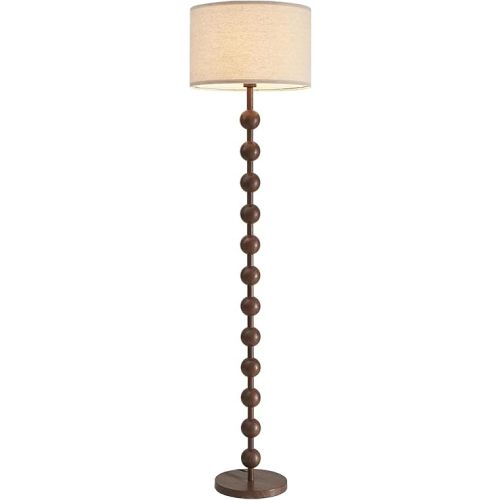 Modern Dimmable Floor Lamp with Remote Control for Living Room Bedroom, Red Wood Pattern Tall Standing Lamp Light for Home Office Dining Room with Fabric Shade