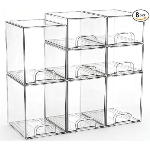 Clear Stackable Storage Drawers: Baby Bottle Storage Organizer, Acrylic Bottles Station Organizer Container for Countertop, Vanity, Bathroom, Cabinet Organization - 8 Pack