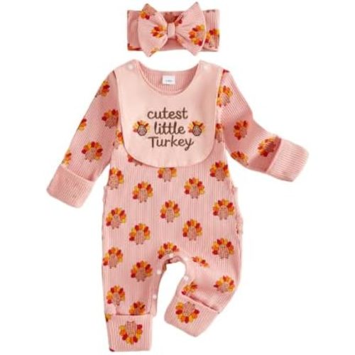 My First Thanksgiving Baby Girl Outfit Little Turkey Long Sleeve Romper Jumpsuit Newborn Girl Outfits Clothes