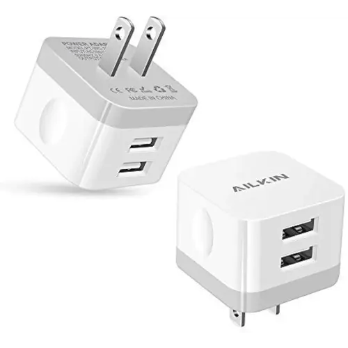 2Pack USB Wall Charger Plug, AILKIN 2.4A Dual Port USB Adapter Power Cube Fast Charging Station Box Base for iPhone 17 16 15 14 13 12 Pro Max SE 11 XR XS, Samsung, Phones Charge Block-White Brick