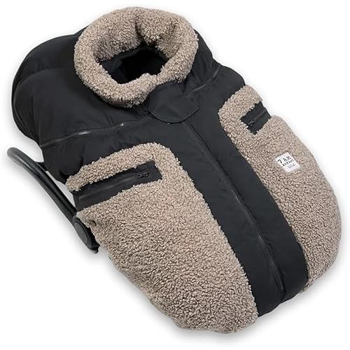 7AM Enfant Car Seat Covers - Cocoon Baby Cover for Boys & Girls, Rain & Snow Repellent, Breathable Windproof, Center Zipper, Universal Fit for Infant Car Seat (0-12M) (Applique Oatmeal)