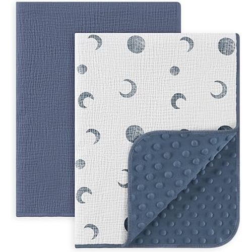 Susurration Baby Blanket for Unisex Boys Girls, 2 Pack Soft Fluffy Crib Blankets with Muslin Cotton Front and Dotted Fleece Back, Receiving Blanket for Baby Newborn Infant, 30x40in, Bluemoon&Navy Blue