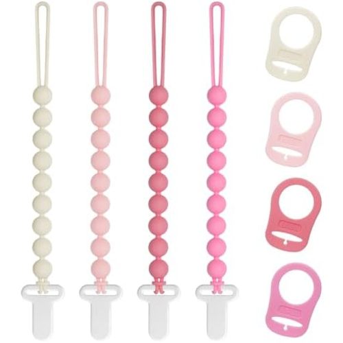 Pacifier Clips Baby Girls - Draklary 4 Pack Silicone Pacifier Clip with Adapter Ring, Fits MAM Dummy, Soothe Baby Binky Holder for Newborn Essentials Shower Birthday Gift