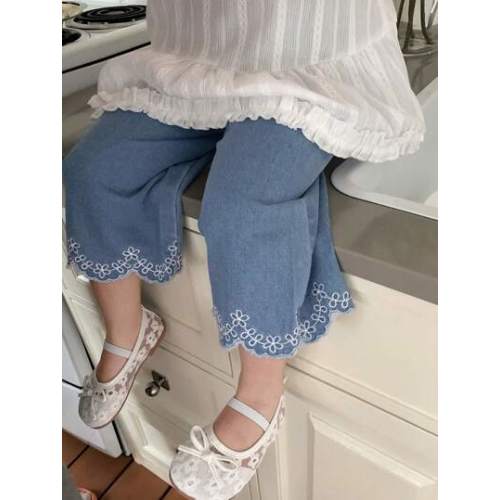 DAZY Baby Girls Elastic Waist Straight Loose Casual Versatile Ruffled Denim Jeans Toddler | SHEIN USA
