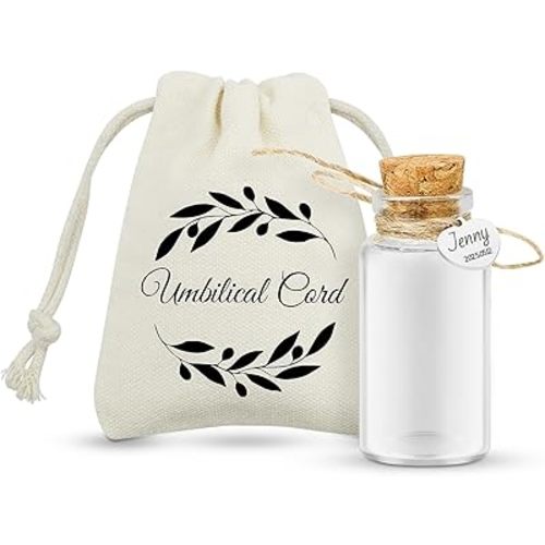 Umbilical Cord Keepsake Glass Bottle with Cork, Jar. Comes with Gift Bag (Customized)
