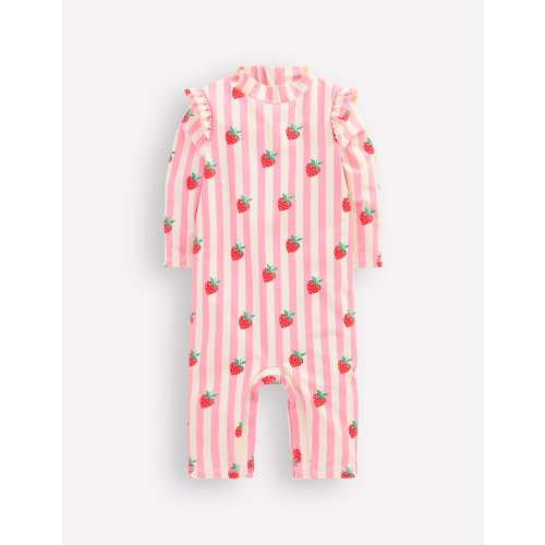 Girls Sun Safe Surfsuit-Pink Strawberry Stripe