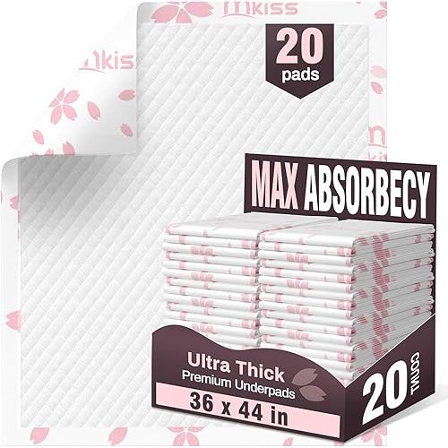 MKISS Underpads, 36" x 44", 20 Count-Super Absorbent Disposable Bed Pads, Tear-Resistant Chucks Pads for Adults, Kids, Elderly and Home Care