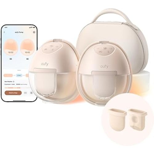 eufy Heated Wearable Breast Pump S1 Pro with Original Diaphragm (2-Pack), Slim Hands-Free Breast Pump with Industry-Leading HeatFlow™ Tech, Wireless Charging Case, App-Controlled OptiRhythm™