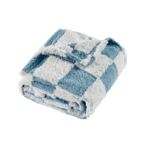 Yagle Mate Fleece Baby Blanket for Boys 3D Checkerboard Design, Warm Cozy and Fluffy Infant Newborn Toddler Small Receiving Blankets for Crib Stroller, 30x40 Inches, Blue