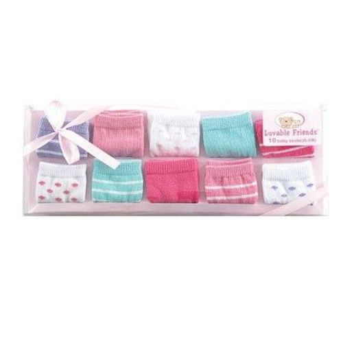 Luvable Friends Baby Girls Socks Giftset, Pink 10-Pack, 0-9 Months