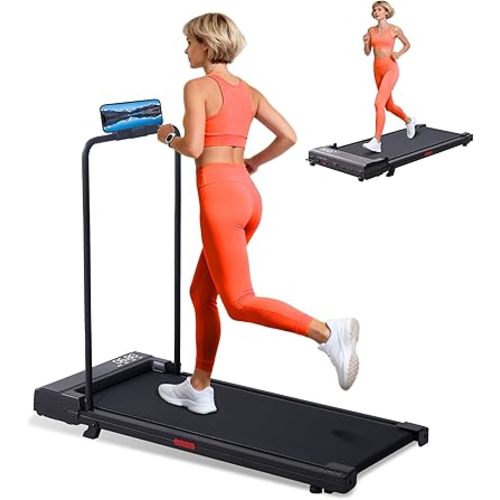 Walking Pad with Handle Bar, Compact Portable Walking Pad Treadmills for Home/Apartment with Handles, 3.0HP Small Electric Treadmill for Small Space, 0.6-7.6MPH, 350LBS