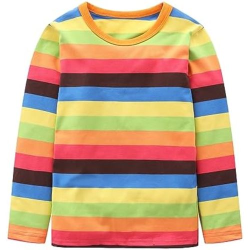 Boys Rainbow Striped Shirt Cotton Long Sleeve T-Shirts