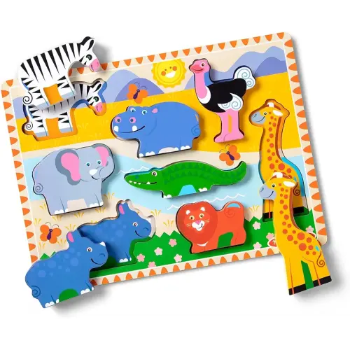 Melissa & Doug Safari Wooden Chunky Puzzle (8 pcs), Educational Screen Free Activity for Toddler, Preschoolers and Kids Ages 2+ - FSC Certified