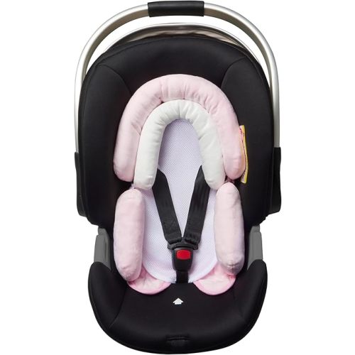 Pro Goleem Breathable 3-in-1 Baby Car Seat Head Support, Soft Infant Car Seat Insert, Carseat Cushion for Newborn, Perfect for Car Seat, Strollers, Swings, Carrier, Bouncer, Pink and White