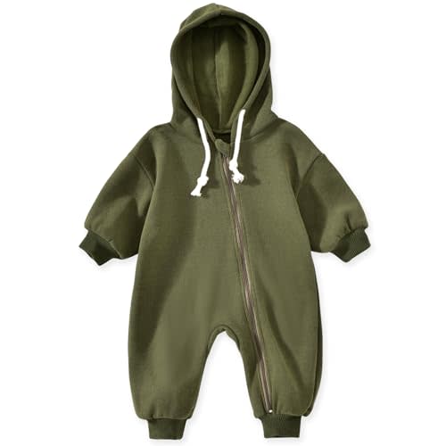 Unutiylo Unisex Baby Boys Girls Long Sleeve Infant Baby Zipper Hooded Jumpsuits Romper Loose Outfit Clothes