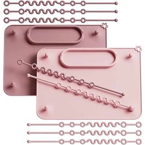 2 Pack Baby Silicone Mat, with Suction Base and 8 Stretchable Straps, Seposeve Baby Placemats, Activity Mat for Infants to Toddlers, Keeps Babies Essentials Off The Floor, Purple Pink