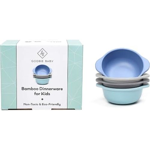 Bamboo Snack Bowls for Kids, Set of 4 Stackable Dinnerware for Toddlers :: Non Toxic Eco Friendly Reusable Dishes : Great Gift Baby Shower, Birthday & Preschool Graduation :: 10 Ounces