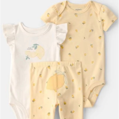 Baby Girl 3-Piece Lemon Bodysuits & Pant Set - Yellow/White | Carter's