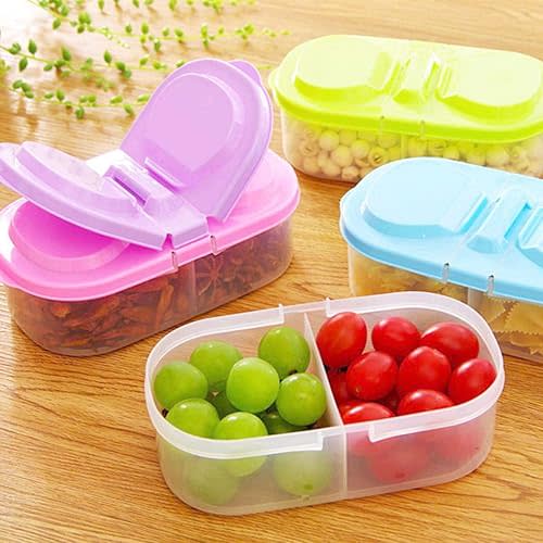 OUNONA Snack Containers 2compartment Food Storage: 4Pack Green Cover Food Containers Divided Snack Boxes Two Sections for Snacks On the Go for Work and Travel