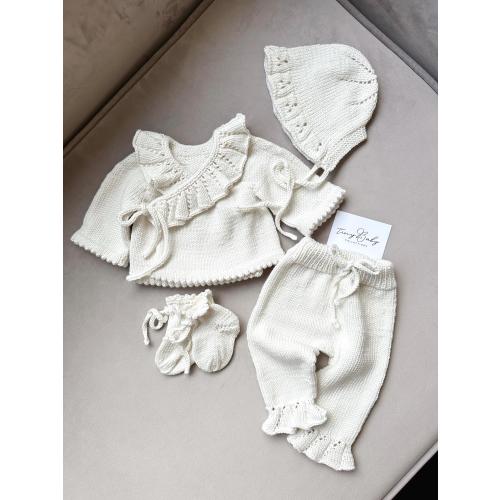 Newborn Baby Girl Coming Home Outfit: Hand Knit Organic Cotton Baby Hospital Set