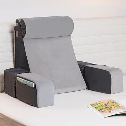 Vekkia Reading Pillows for Sitting in Bed Adult,Back Pillow for Sitting Up,Support Bed Chair with Arms,Comfortable Backrest Pillow for Working/Gaming/Resting in Bed&Floor,21"(Gray)