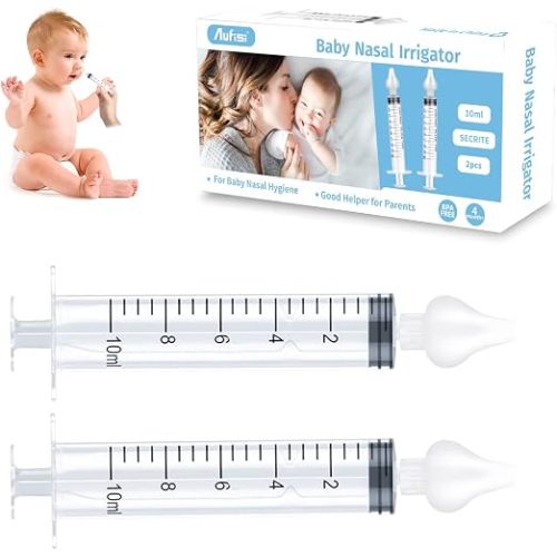 Nasal Irrigator for Baby 10ml Professional Baby Nasal Aspirator with Safe Silicone Nasal Suction Tips Portable Baby Nasal Syringe Infant Nose Cleaner 2 Pieces