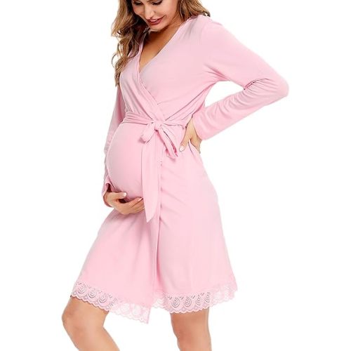 SWOMOG Women's Maternity Nursing Robe Pregnancy Breastfeeding Bathrobes 3 in 1 Labor Delivery Nightgowns