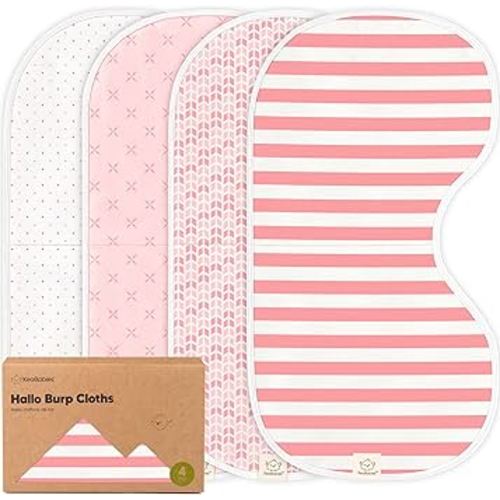 KeaBabies 4-Pack Baby Burp Cloths Baby Girl, Boy - Organic Cotton Burp Cloth, Extra Large, Absorbent, Soft Burping Cloths & Bibs Set for Babies, Newborn Burp Clothes, Thick Burp Rags (Blush)